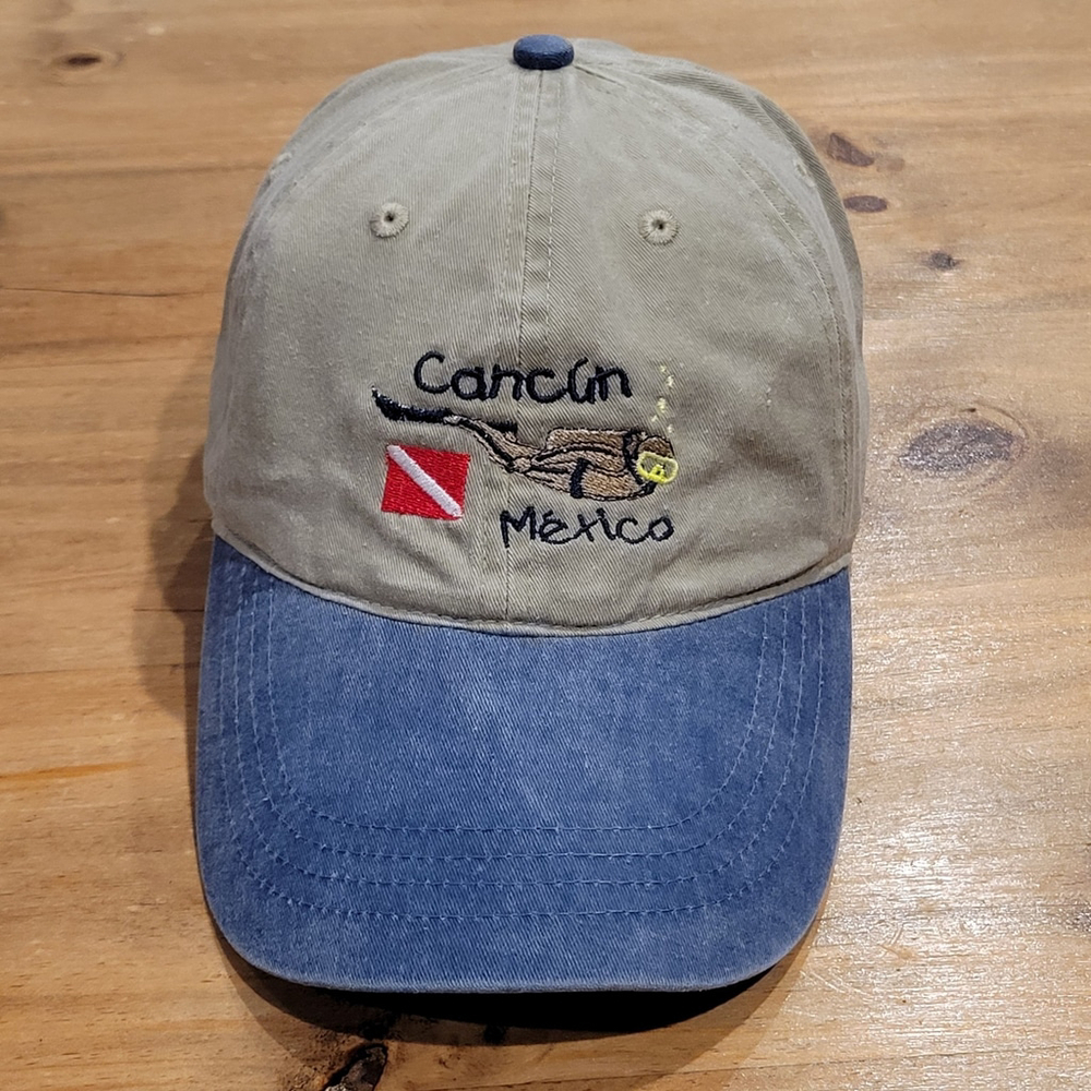 Cancun Mexico Scuba Diving Hat Cap Strap Back One Size Vacation Beach Swim